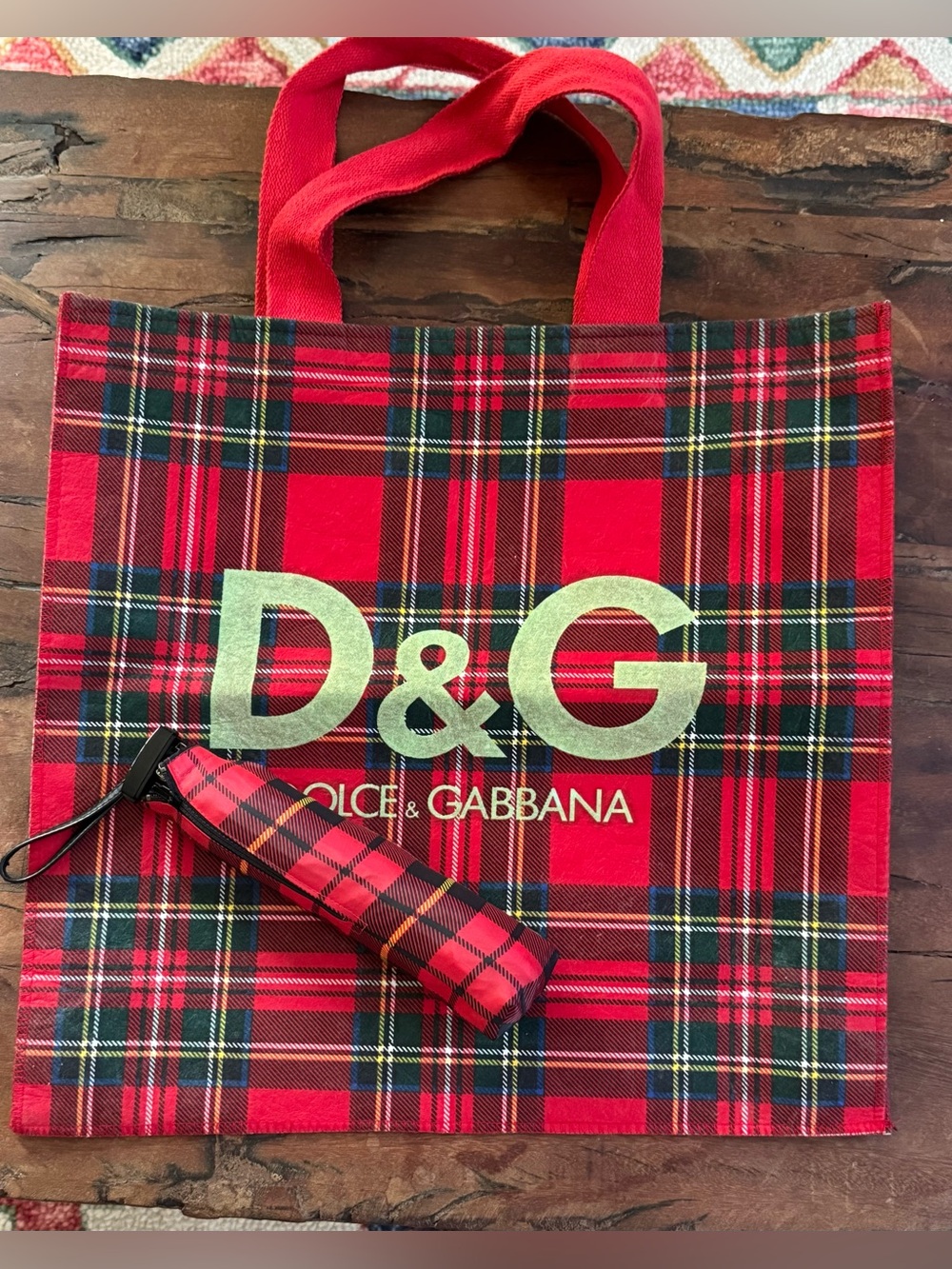 Yves Saint Laurent Umbrella and D&G Tartan Shopping Tote Set Happy Holidays!